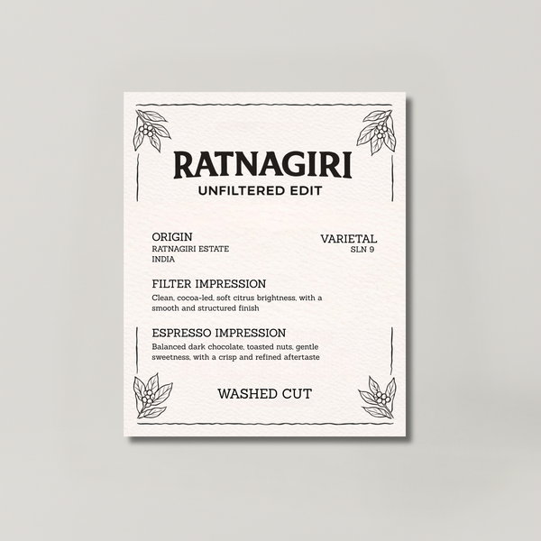 RATNAGIRI WASHED CUT coffee bag from BROOT, a washed SLN 9 from Ratnagiri Estate