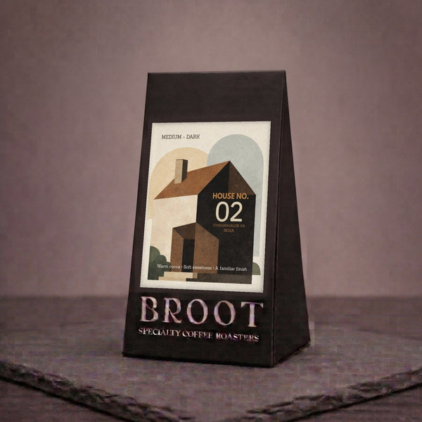 HOUSE NO. 02 coffee bag, washed Chikmagalur and Kaimara natural blend, BROOT Coffee Roasters