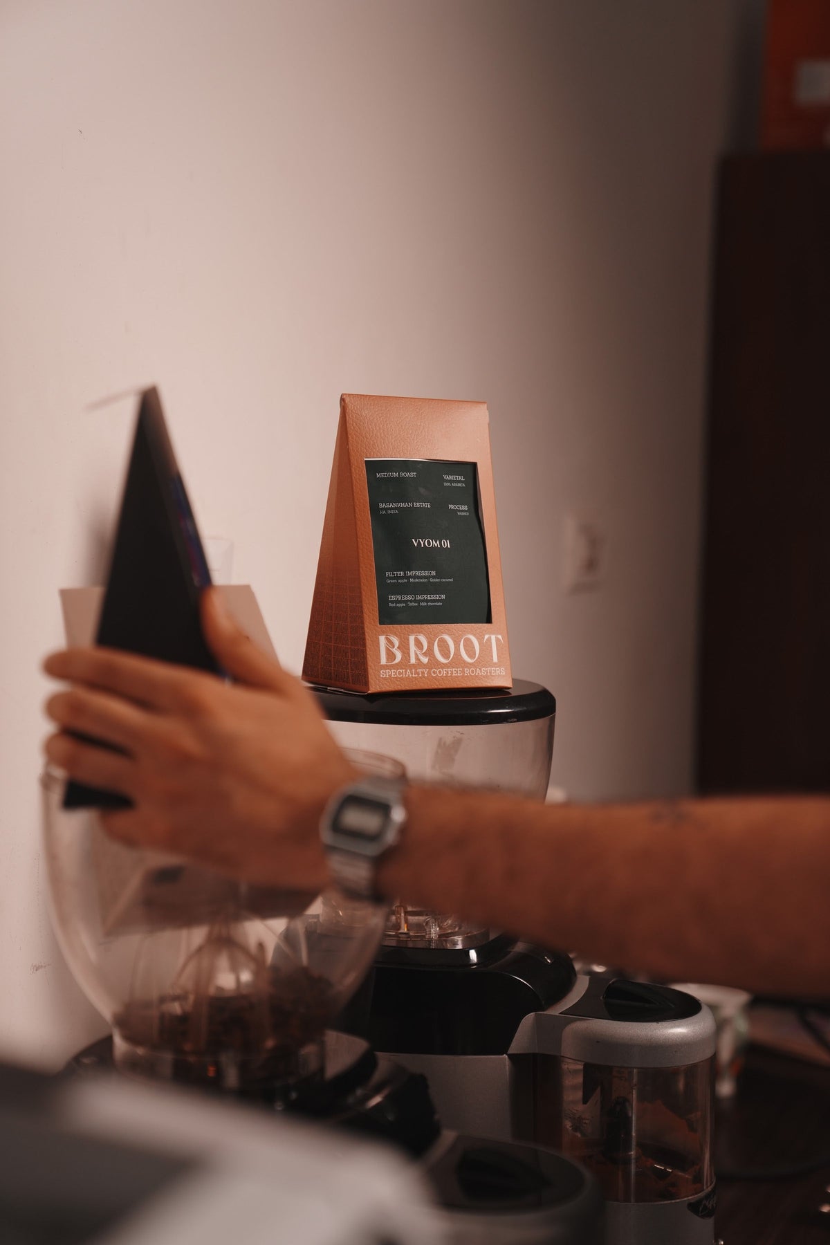 BROOT coffee bag on the roastery counter in New Delhi