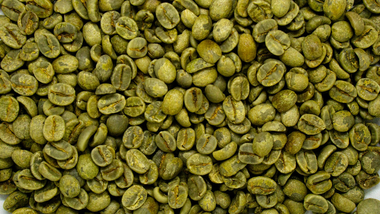A close view of unroasted green coffee beans