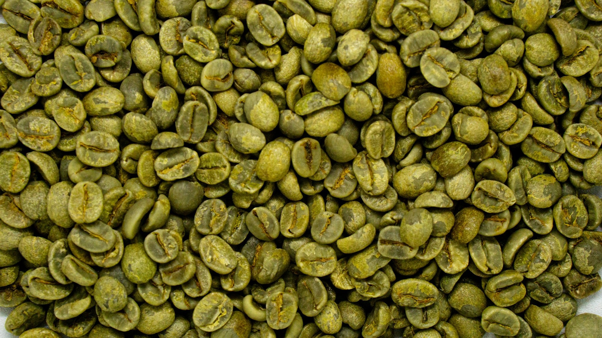 A close view of unroasted green coffee beans