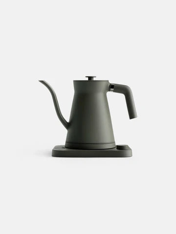 Flow Kettle pouring water over a filter cone, BROOT pour-over brewing setup