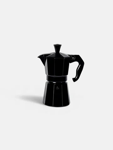 Classic Moka Pot from BROOT opened up, showing the filter basket and lower chamber