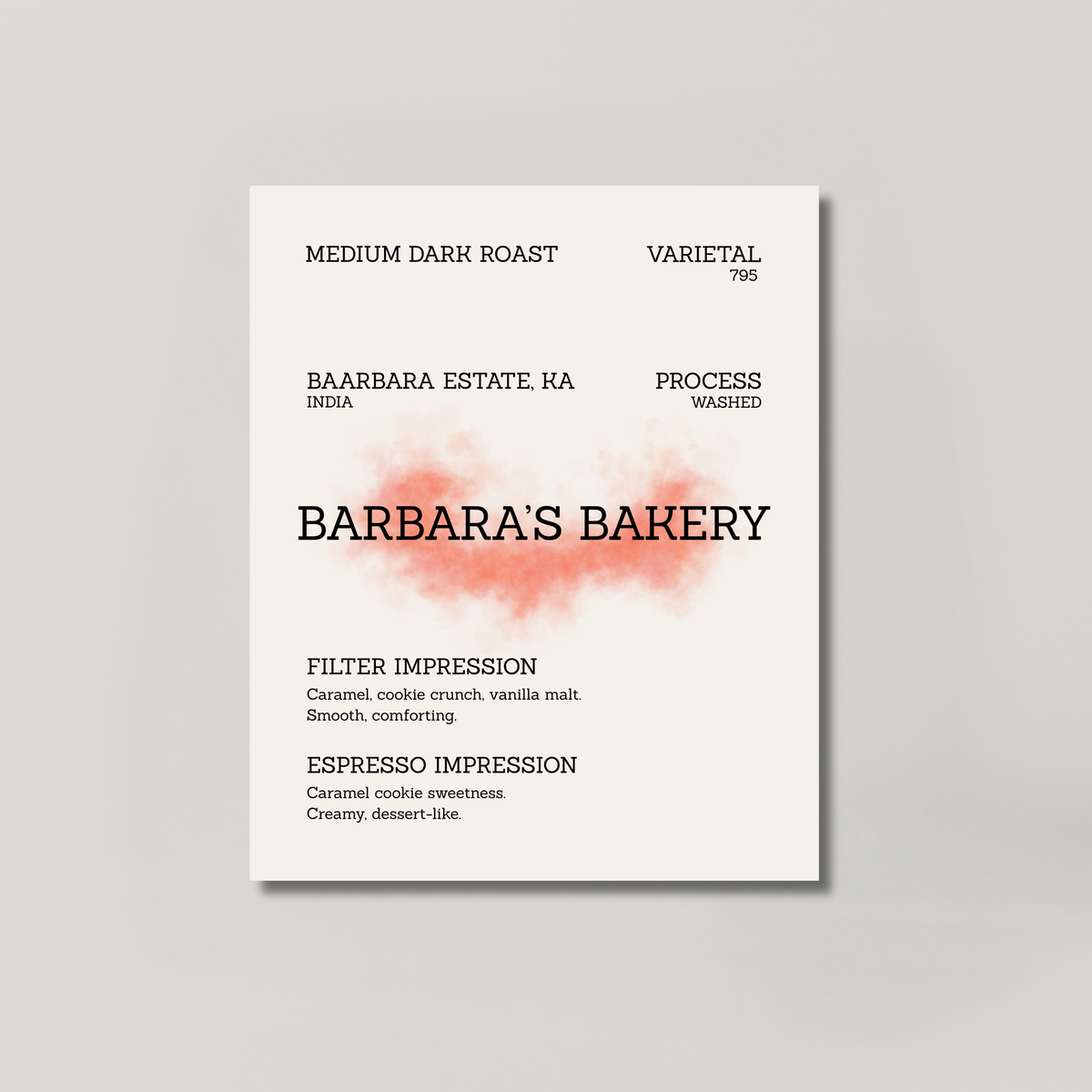 BARBARA'S BAKERY coffee bag from BROOT, a washed SLN 795 from Baarbara Estate, Chikmagalur