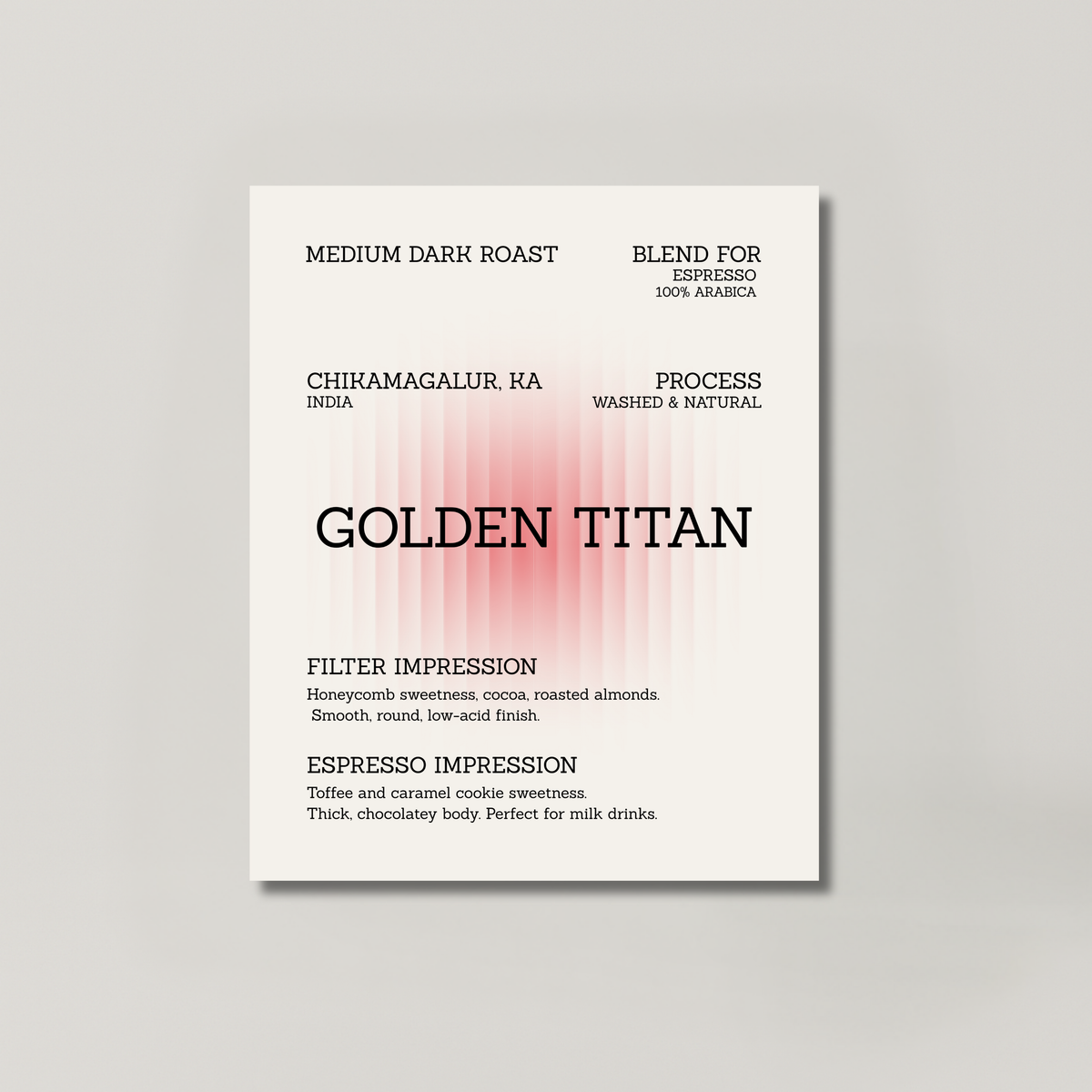 GOLDEN TITAN coffee bag from BROOT, a specialty Arabica espresso blend from Chikmagalur, Karnataka