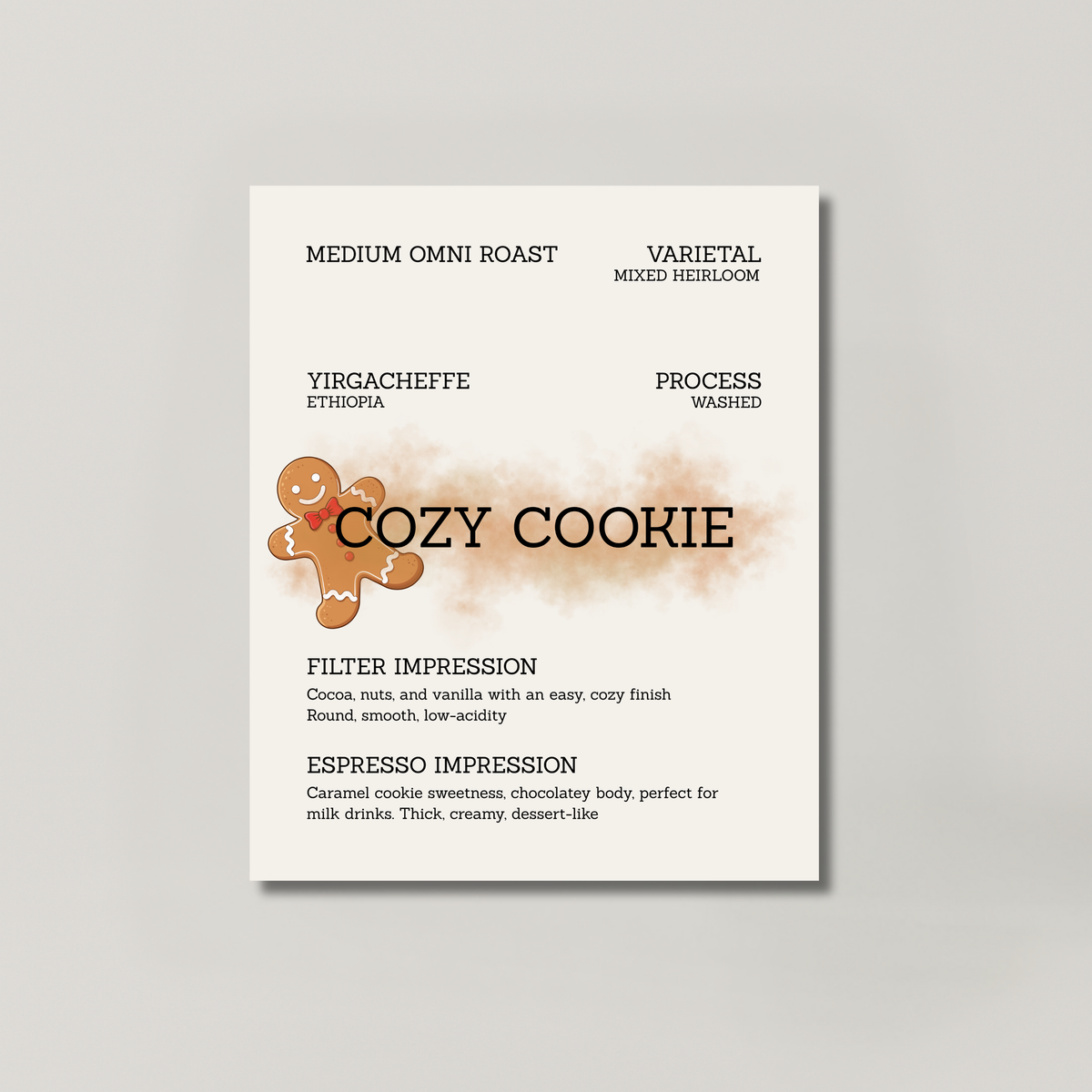 COZY COOKIE 250g coffee bag from BROOT, a washed Yirgacheffe roasted in New Delhi