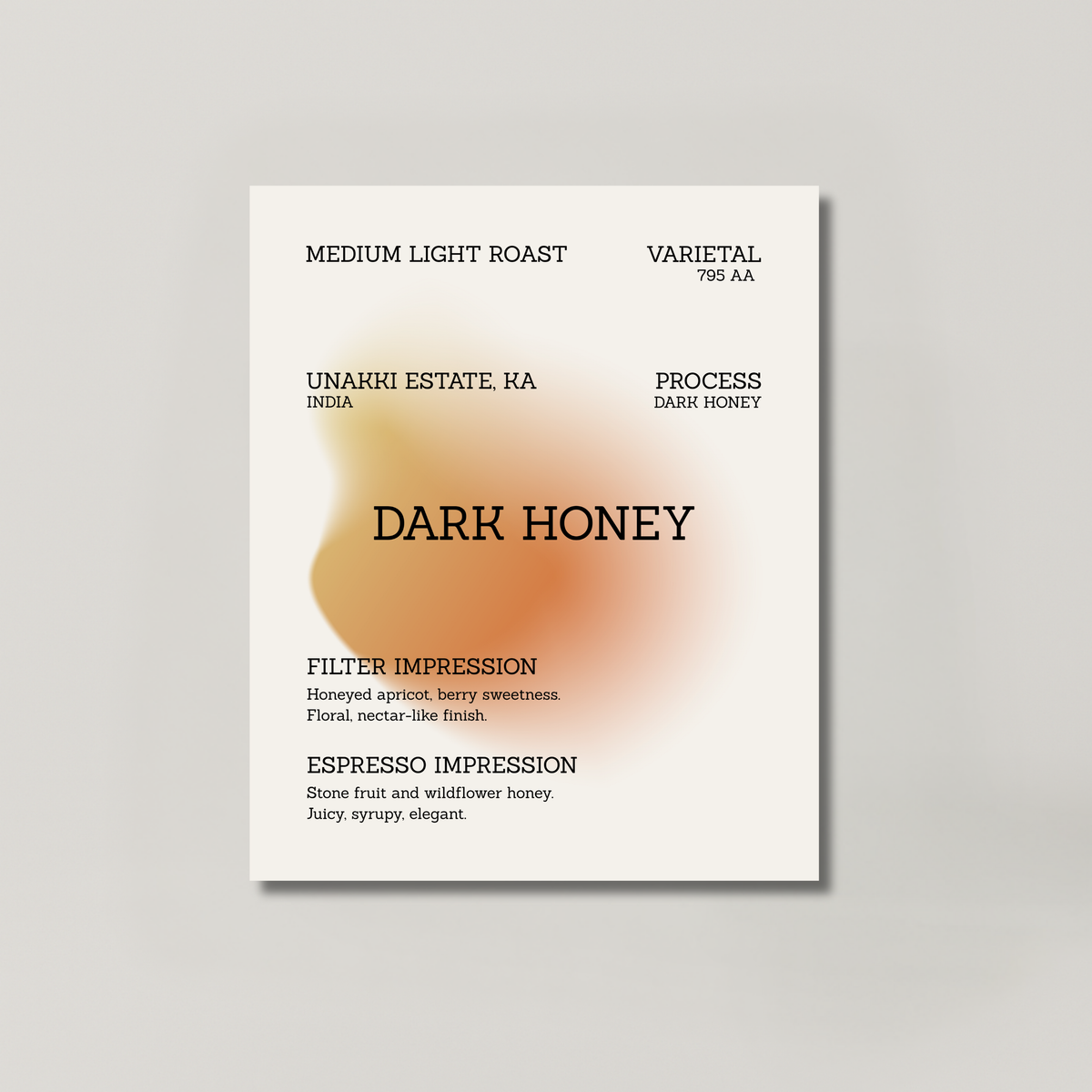 DARK HONEY coffee bag from BROOT, a dark honey processed SLN 795 from Unnaki Estate