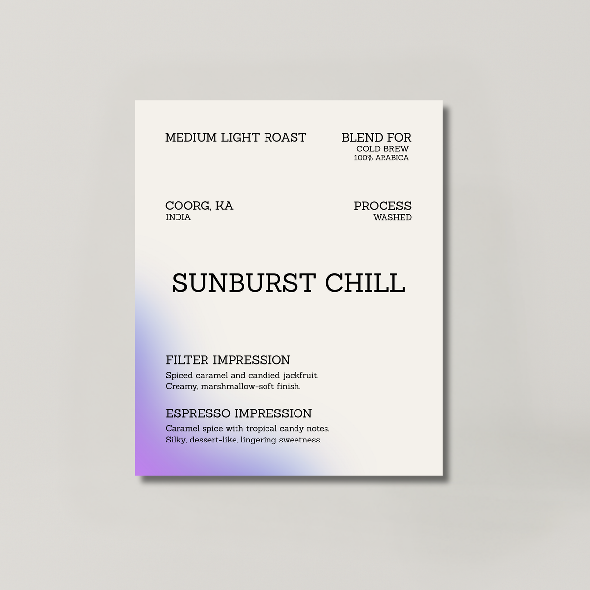 SUNBURST CHILL coffee bag from BROOT, a washed Chikmagalur Arabica blend built for cold brew