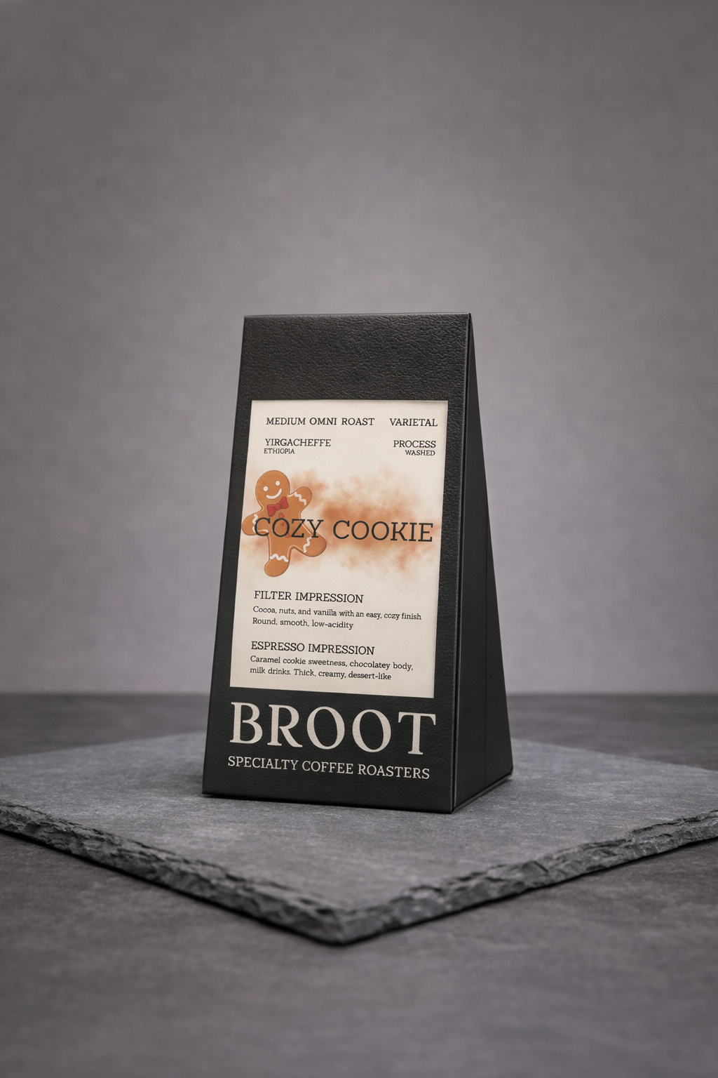COZY COOKIE brewed cup, Ethiopian washed omni roast with cocoa, nut and vanilla sweetness