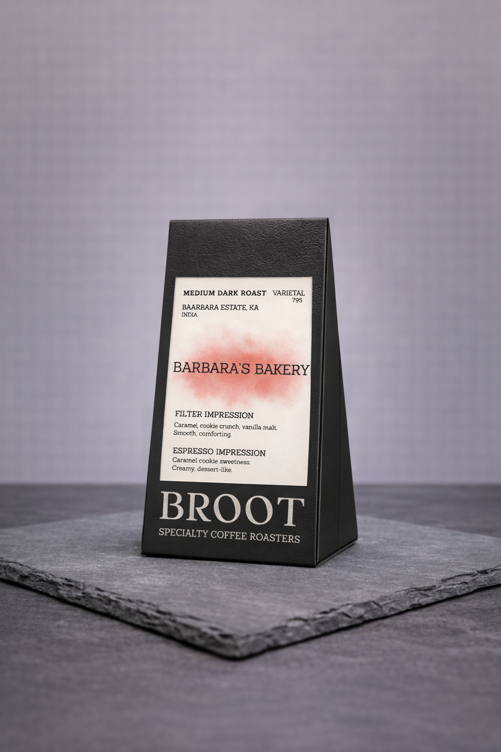 BARBARA'S BAKERY roasted beans, medium-dark washed Chikmagalur coffee with caramel and cookie notes