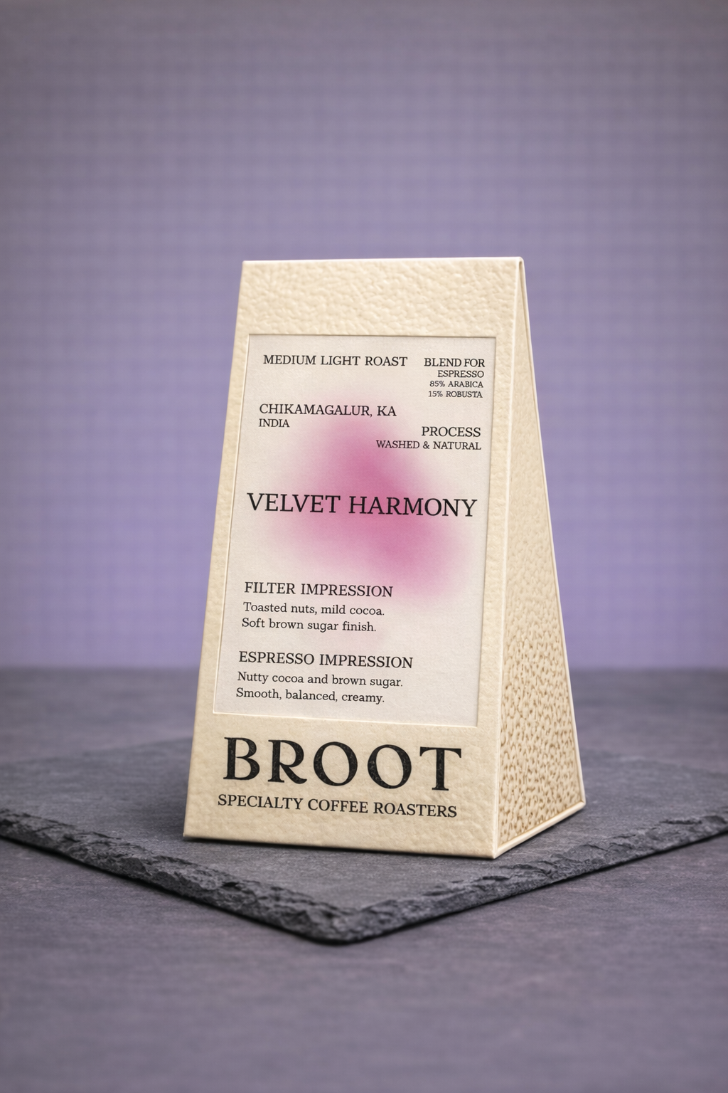 VELVET HARMONY brewed cup, toasted nut and mild cocoa blend for filter or espresso