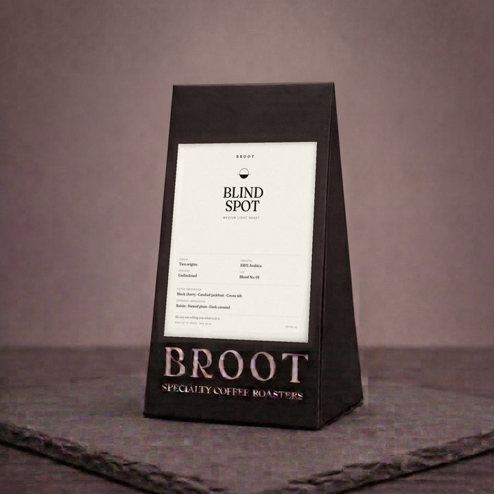 BLIND SPOT coffee bag from BROOT Coffee Roasters, New Delhi, Blend No. 01 of two Arabica origins