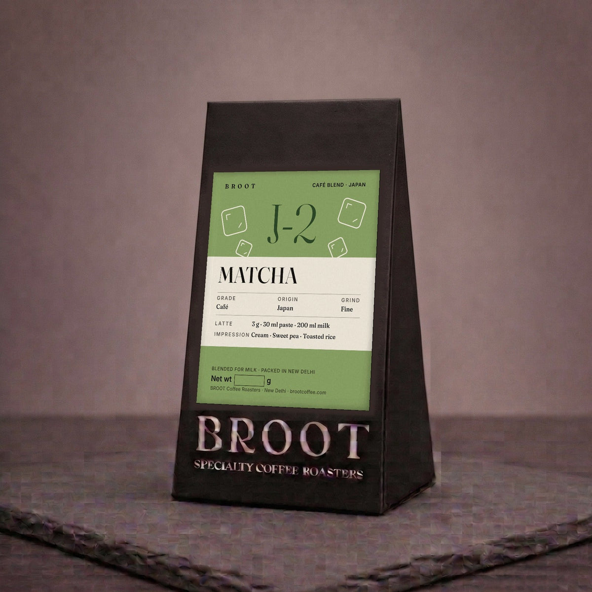 BROOT MATCHA J-2 pack: café blend matcha from Japan, with ice cubes, for lattes