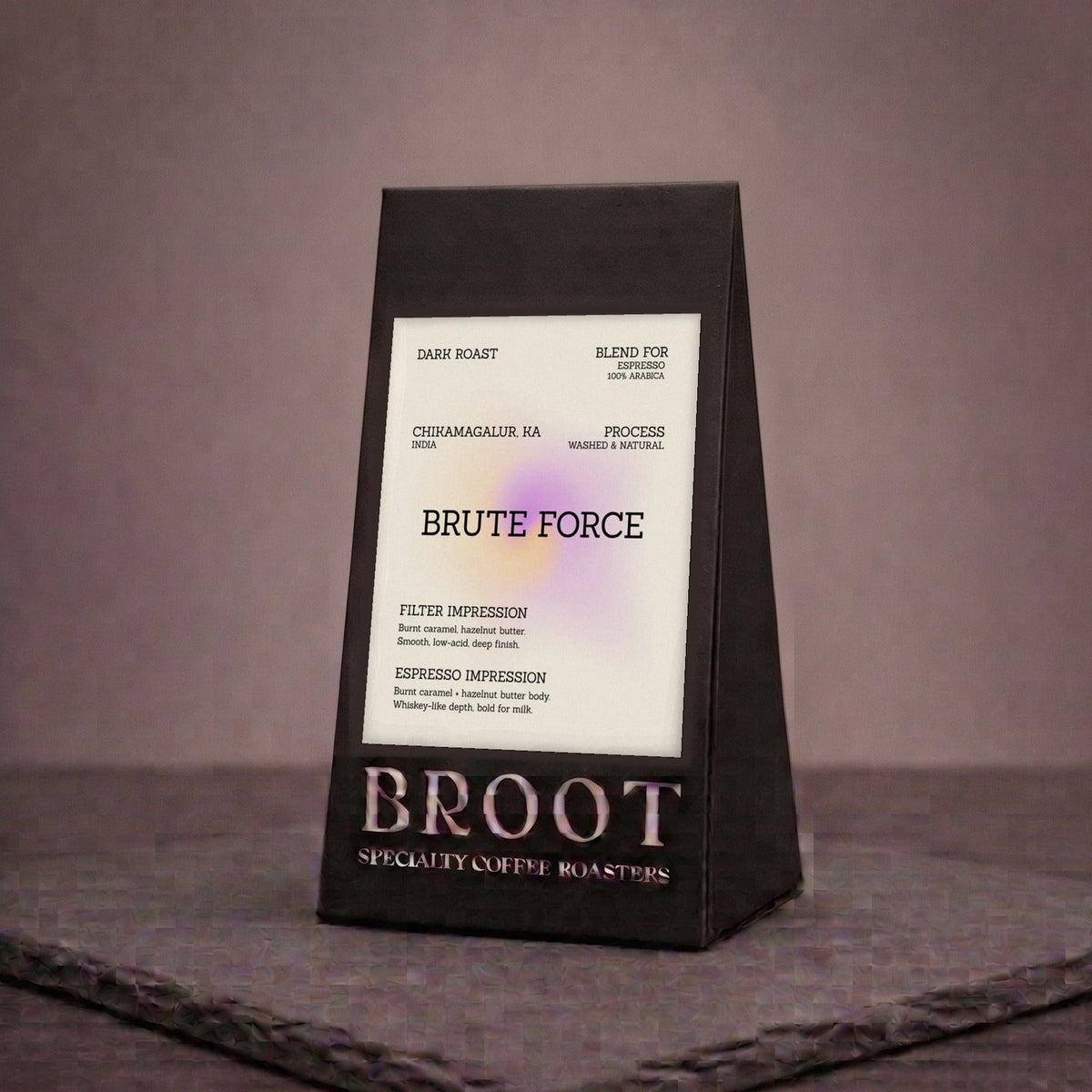 BRUTE FORCE coffee bag, dark Chikmagalur espresso blend, BROOT Coffee Roasters, New Delhi