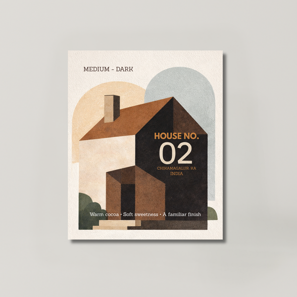 HOUSE NO. 02 coffee bag from BROOT, an everyday espresso blend built on washed Chikmagalur