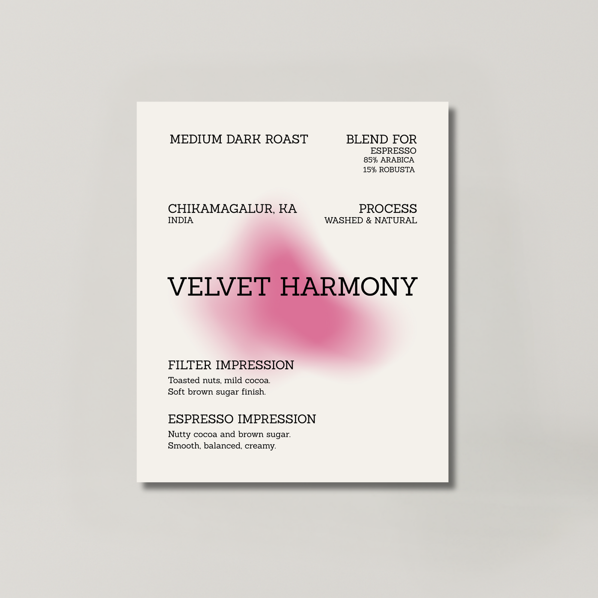 VELVET HARMONY coffee bag from BROOT, a smooth everyday blend roasted in New Delhi