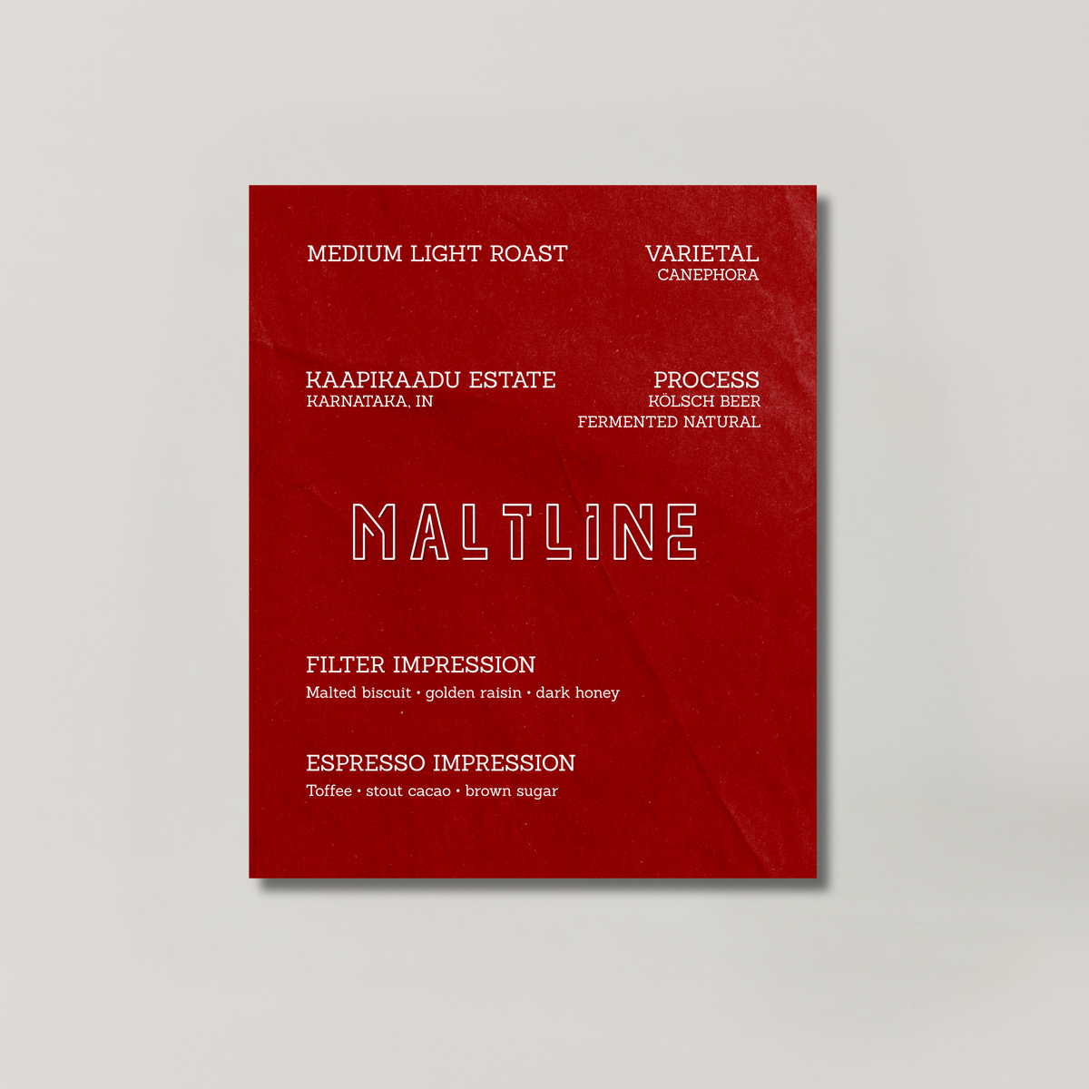 MALTLINE coffee bag from BROOT, a Kolsch beer fermented Canephora from Kaapikaadu Estate